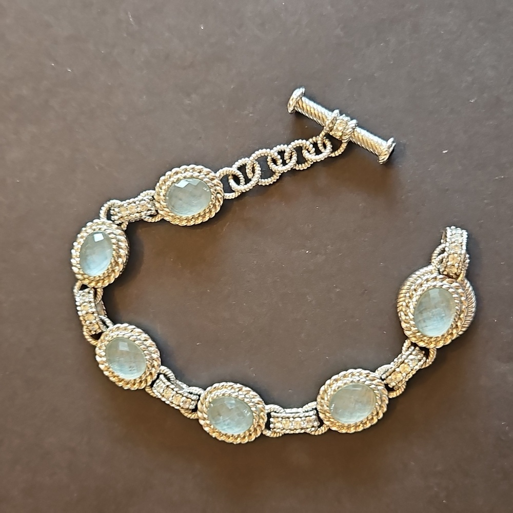 Judith Ripka Sterling Silver Blue Quartz Bracelet With Sapphire Toggle End Caps